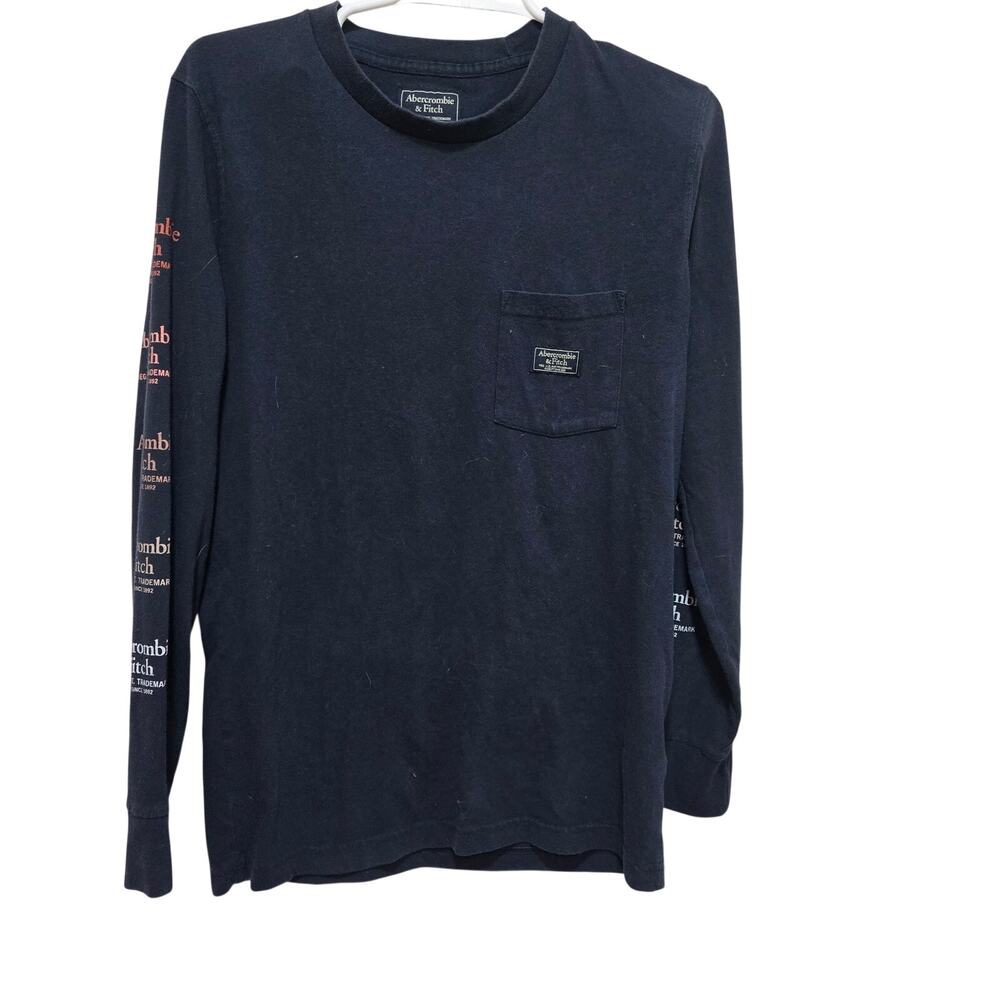Abercrombie Fitch Navy Logo Long Sleeve Pocket Tee Small
